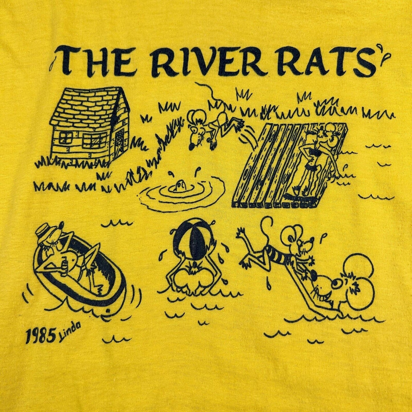 VINTAGE 80s | The River Rats Illustration Yellow T-Shirt sz M Men Adult