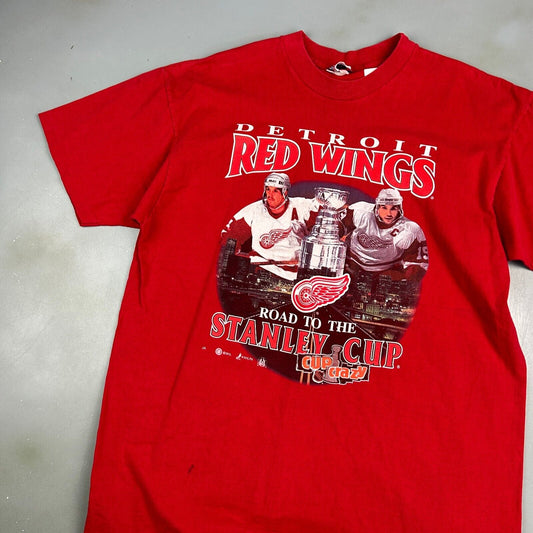 VINTAGE 90s | NHL Detroit Red Wings Cup Crazy Hockey T-Shirt sz L Men Adult