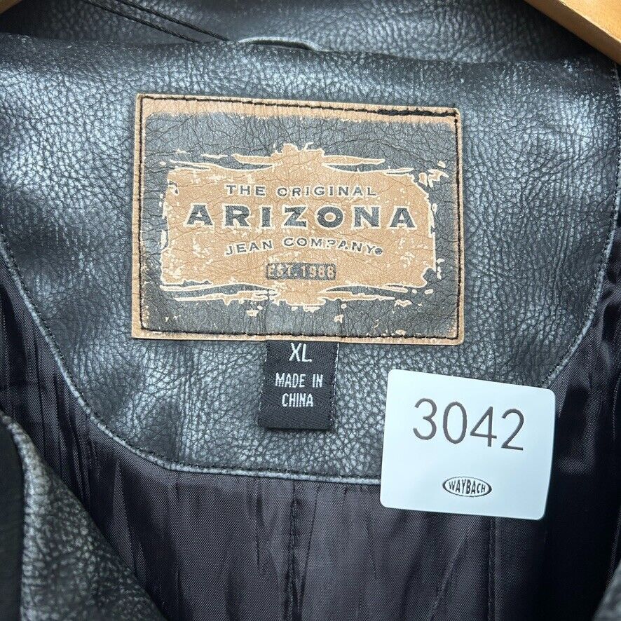 VINTAGE | Arizona Black Zip Up Tumbled Faded Leather Jacket sz XL