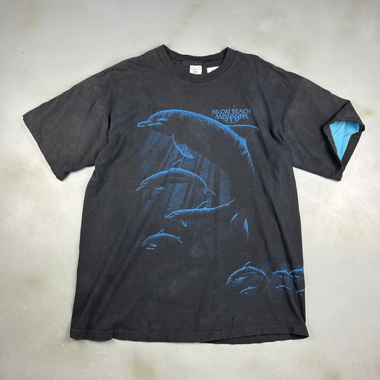 VINTAGE 90s Biloxi Beach Mississippi Dolphins Faded T-Shirt sz XL Mens Adult