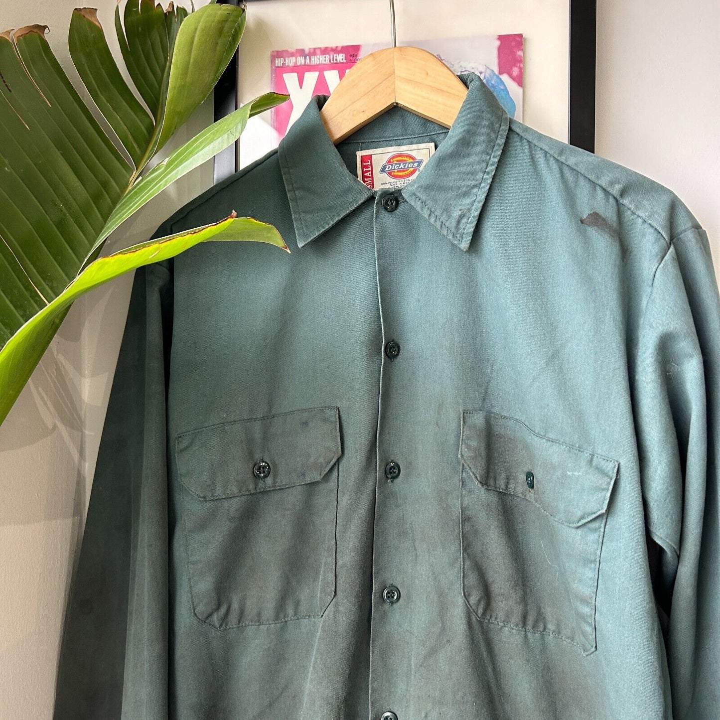 VINTAGE | Dickies Legend Green Distressed Button Down Shirt sz S Adult