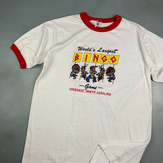 VINTAGE 80s | Worlds Largest BINGO Game Ringer T-Shirt sz XL Adult