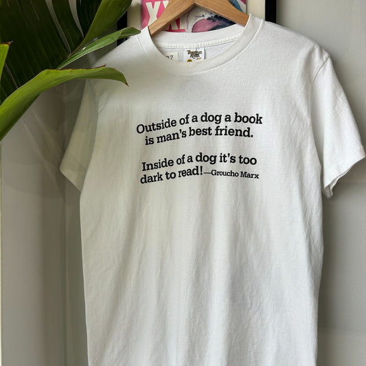 VINTAGE 90s | Booked For Murder White Quote T-Shirt sz M Adult