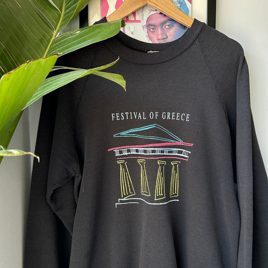 VINTAGE 90s | Festival Of Greece Illustration Faded Crew Sweater sz M Adult