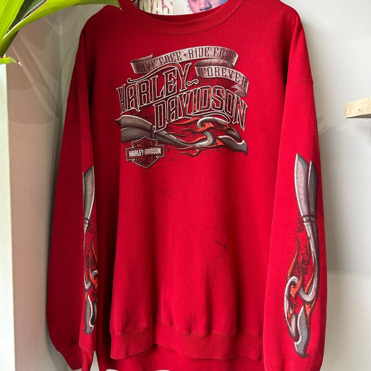 VINTAGE | Harley Davidson Biker Red Crewneck Sweater sz XL Adult