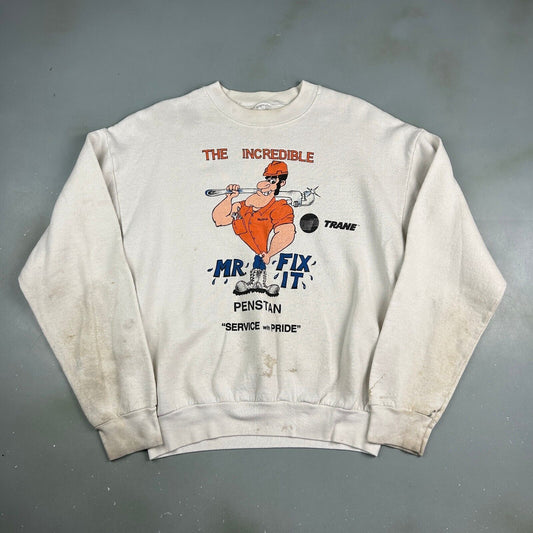 VINTAGE 90s The Incredible Mr Fix It Distressed Crewneck Sweater sz Medium Adult