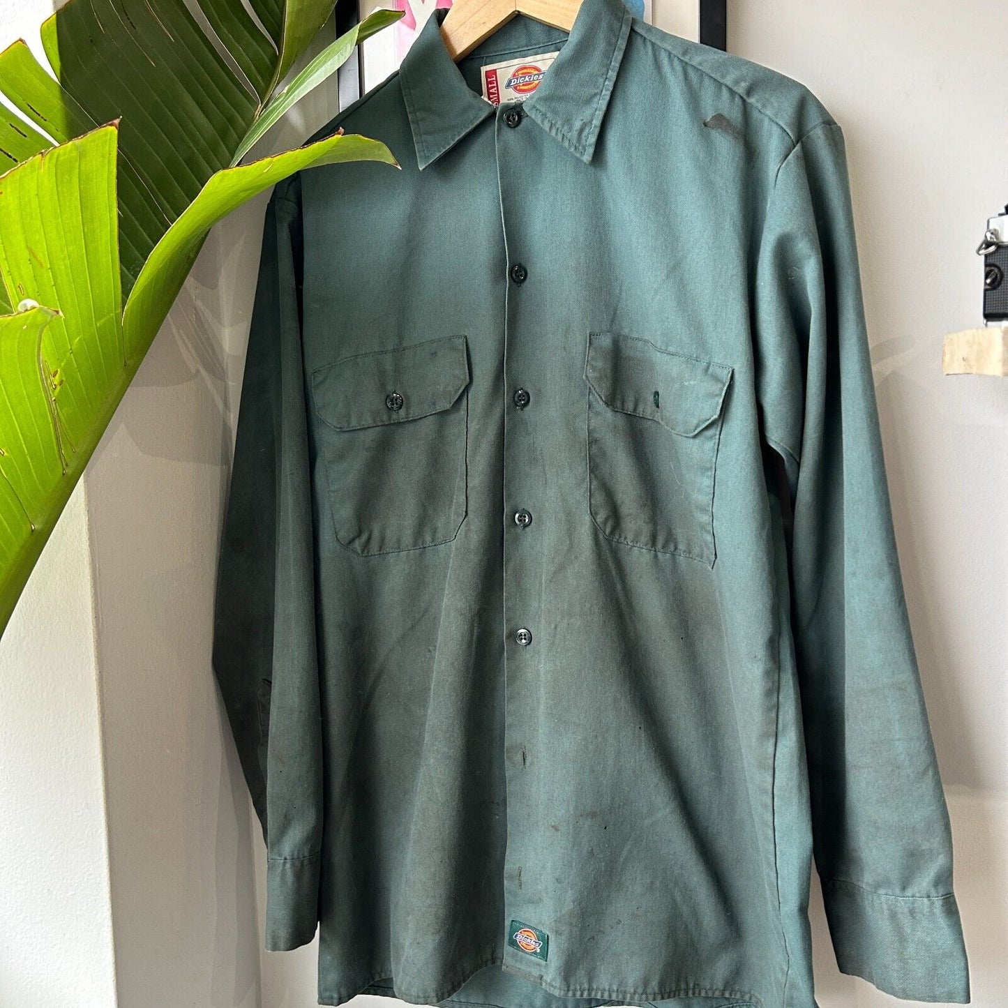 VINTAGE | Dickies Legend Green Distressed Button Down Shirt sz S Adult