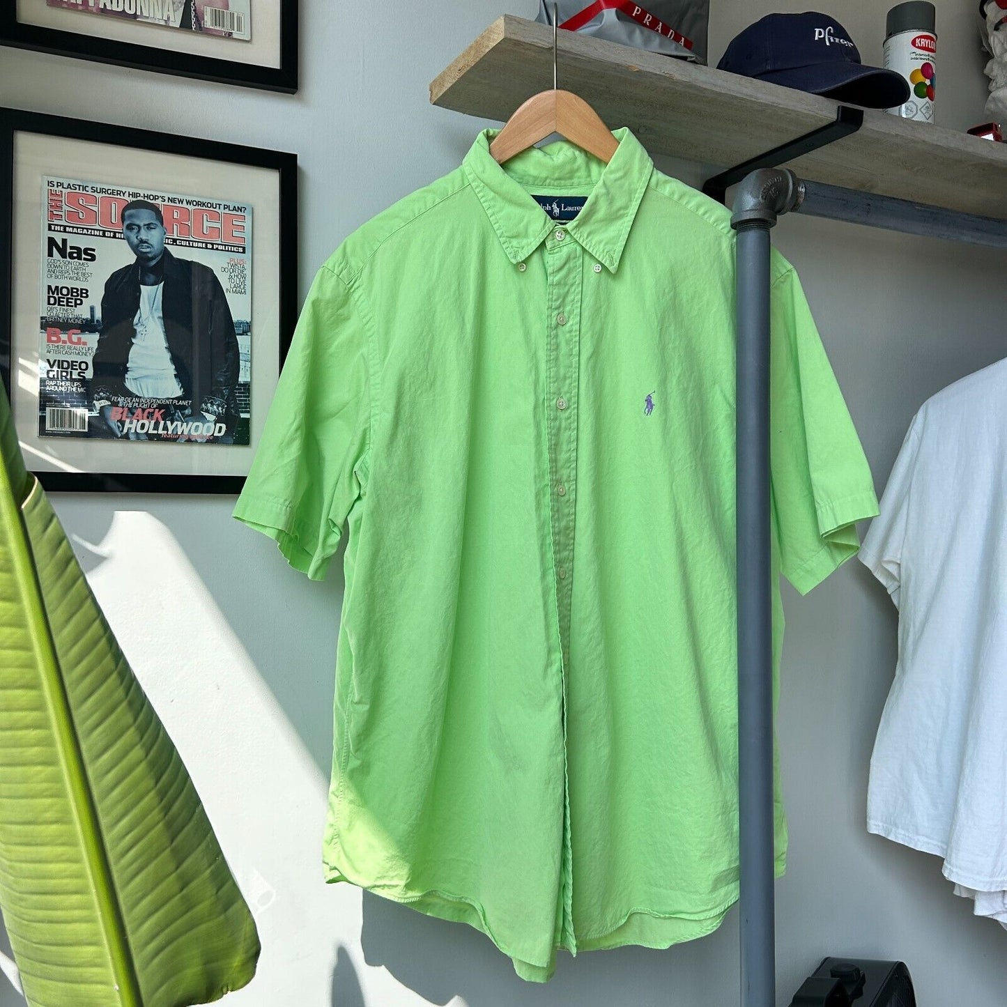 VINTAGE | Ralph Lauren Lime Short Sleeve Button Down Shirt sz XL