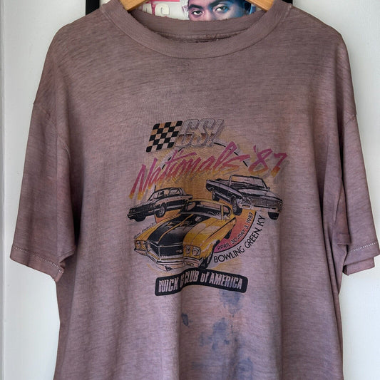 VINTAGE 80s | Car Club Over Dyed Brown T-Shirt sz L