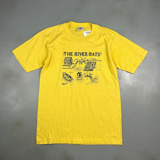 VINTAGE 80s | The River Rats Illustration Yellow T-Shirt sz M Men Adult