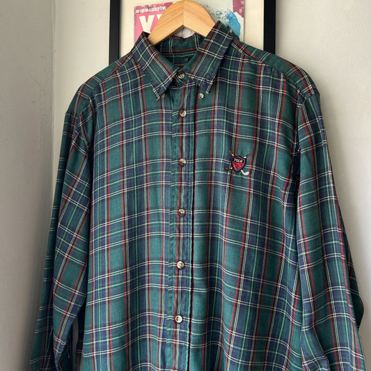 VINTAGE 90s | Ralph Lauren Polo Golf Plaid Button Down Shirt sz L