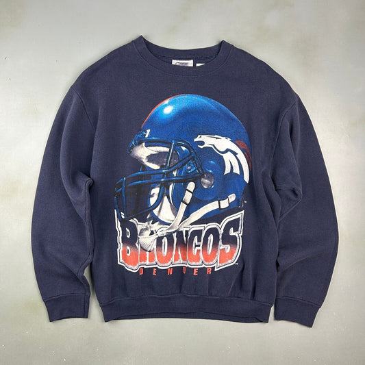 VINTAGE 1997 | NFL Denver Broncos Big Helmet Football Crew Sweater sz M Adult