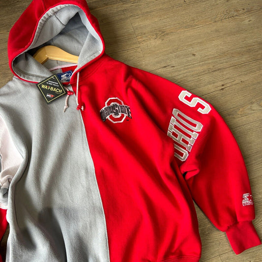 VINTAGE 90s | Ohio State Buckeyes STARTER Color Block Hoodie Sweater sz M Adult