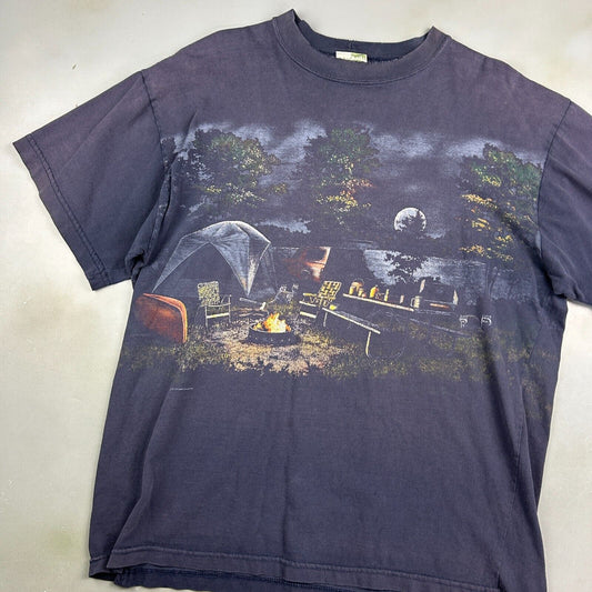 VINTAGE 90s | Camping Art Unlimited Nature Wrap Print T-Shirt sz XL Adult