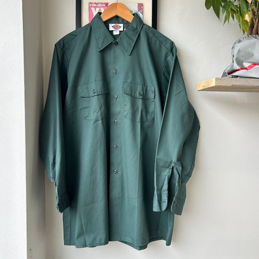 VINTAGE | Dickies Green Button Down Work Shirt sz L Tall