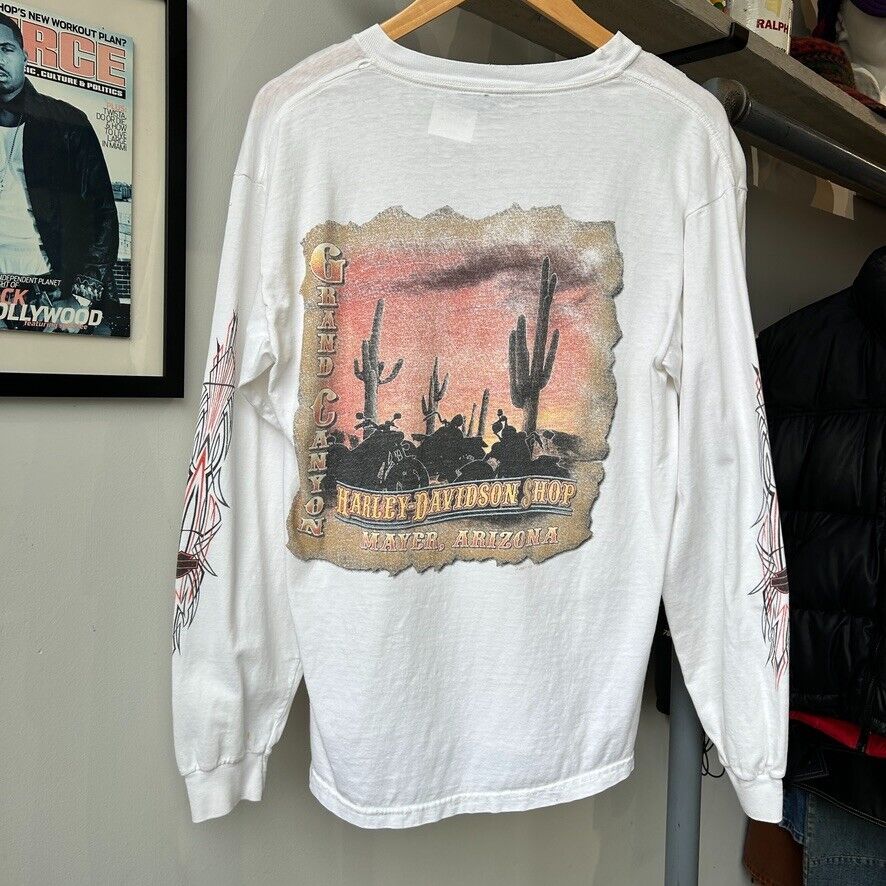 VINTAGE | Harley Davidson Grand Canyon Thrashed Biker Long Sleeve T-Shirt sz M