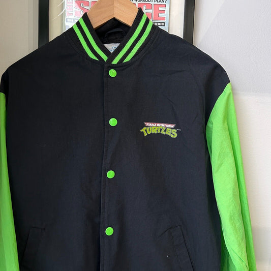 VINTAGE 90s | Teenage Mutant Ninja Turtles Button Snap Bomber Jacket sz XS Adult