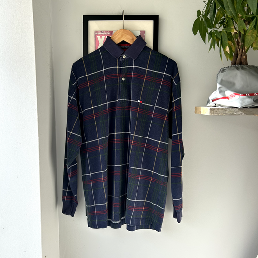 VINTAGE 1990s Tommy Hilfiger Plaid Polo Long Sleeve Shirt sz S Adult