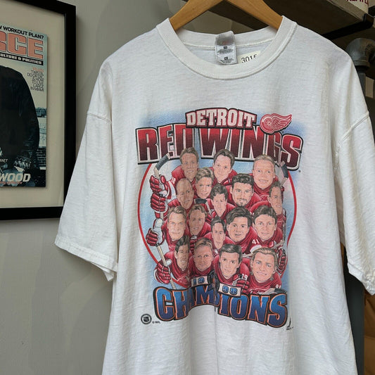 VINTAGE 90s | Detroit Red Wings Champion Caricature Hockey T-Shirt sz XL