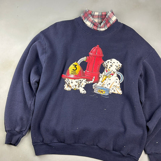 VINTAGE 90s | Dalmatian Puppies Fire Dept Turtle Neck Crewneck Sweater sz L