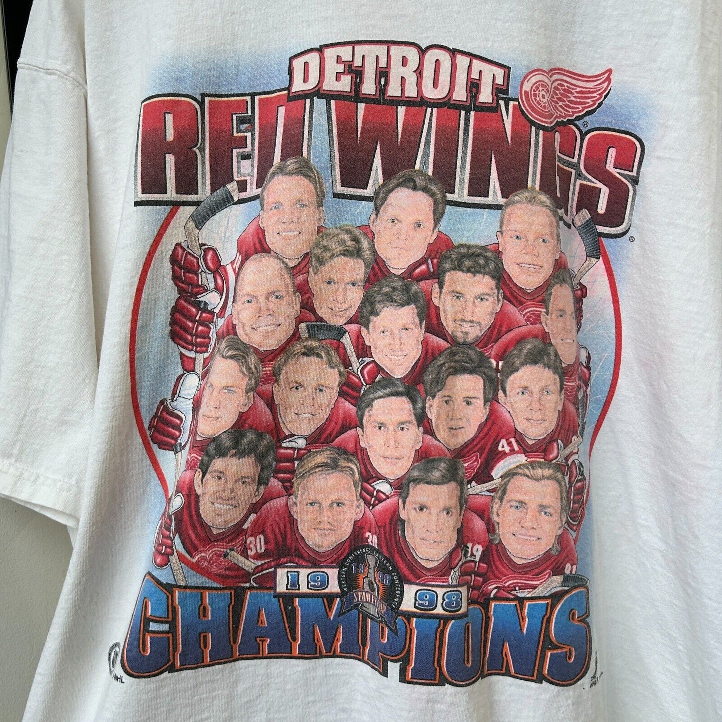 VINTAGE 90s | Detroit Red Wings Champion Caricature Hockey T-Shirt sz XL