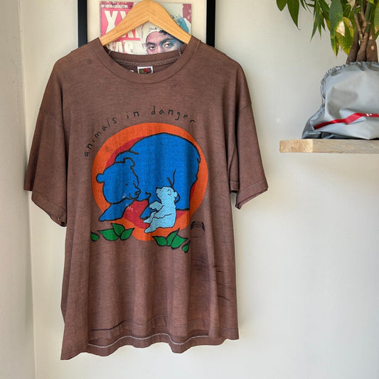 VINTAGE 90s | Animals In Danger The Body Shop Over Dyed Brown T-Shirt sz XL