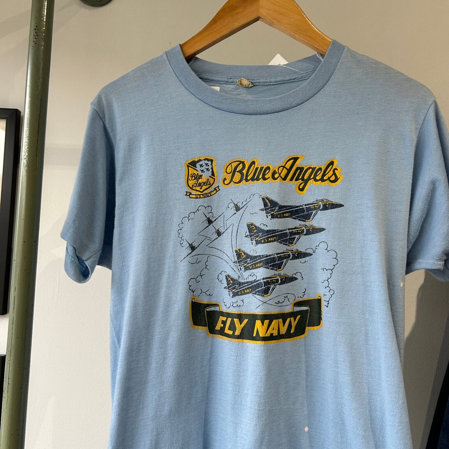 VINTAGE 80s | U.S Fly Navy Blue Angles Light Blue T-Shirt sz S Adult