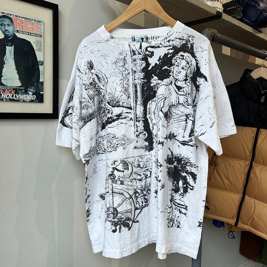 VINTAGE | Renaissance Drawing All Over Art Print T-Shirt sz XL