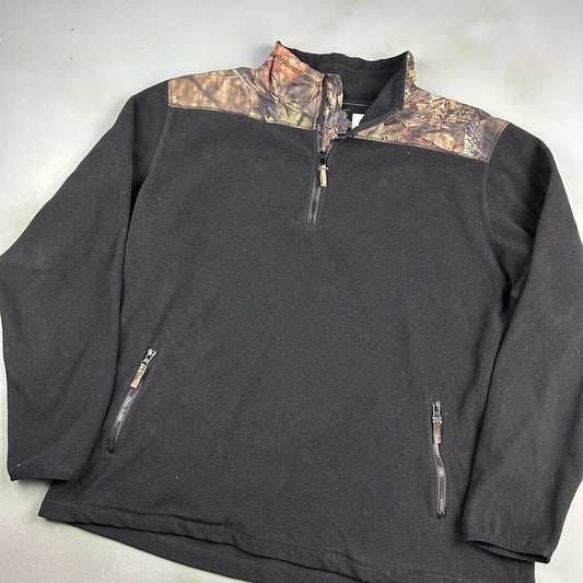 VINTAGE Tree Camo 1/4 Zip Black Fleece Sweater sz XXL Adult