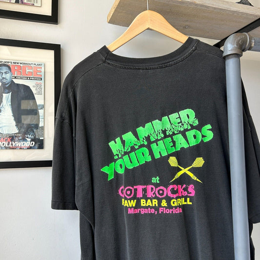 VINTAGE 90s | Hammer Your Heads Dart Team Faded T-Shirt sz XXL
