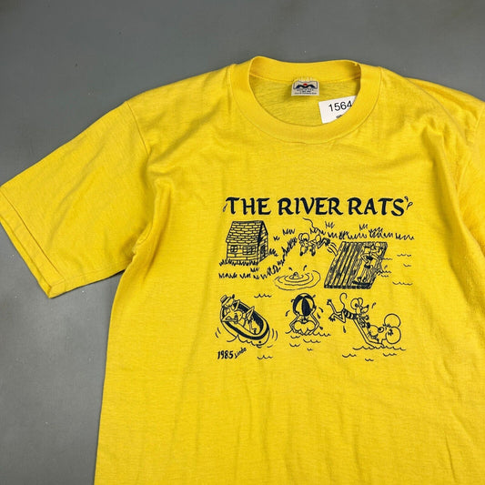 VINTAGE 80s | The River Rats Illustration Yellow T-Shirt sz M Men Adult