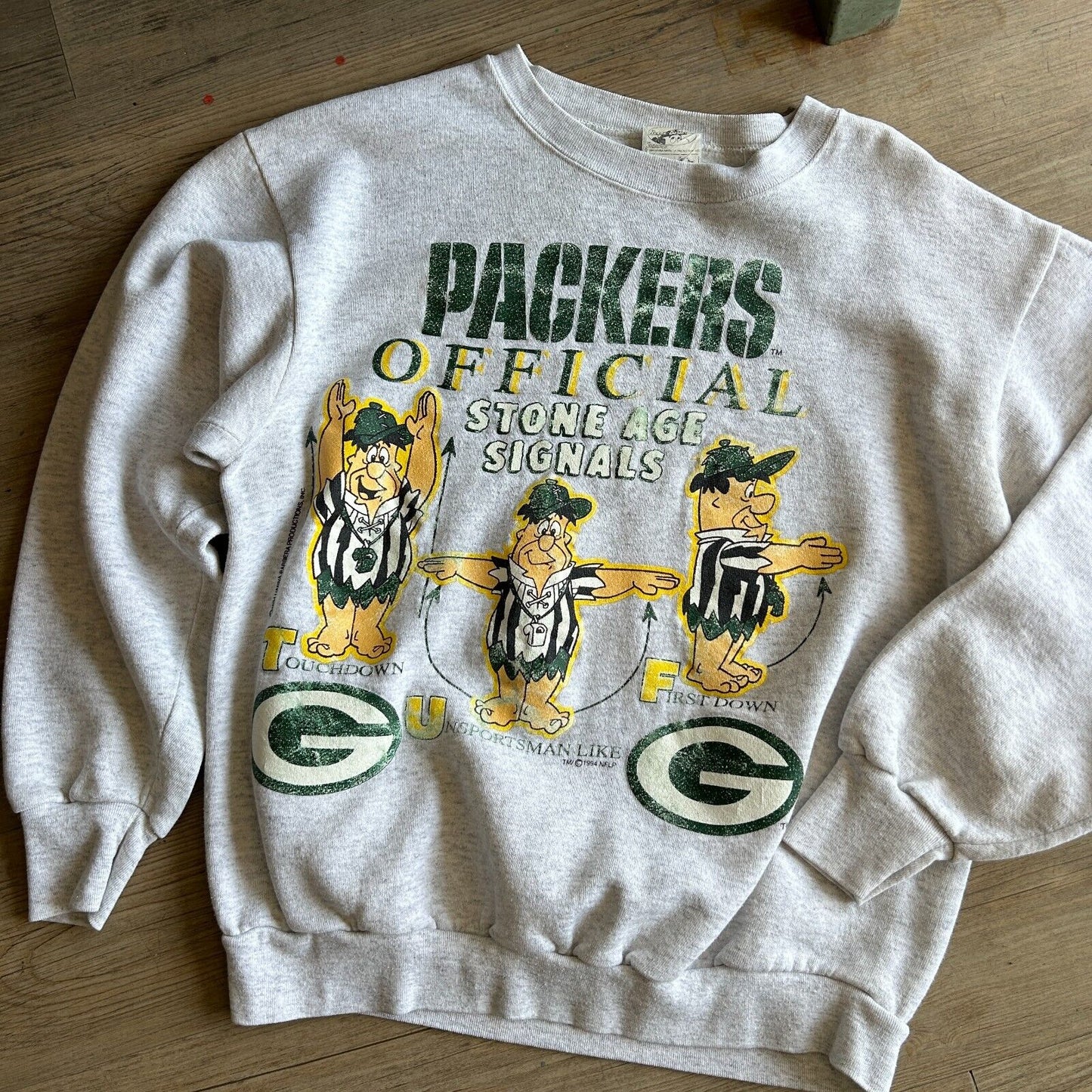 VINTAGE 90s | Green Bay Packers Stone Age Signals Sweater sz M Adult