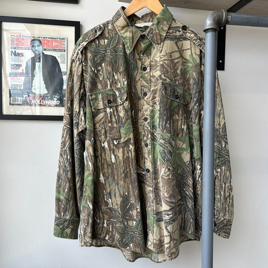 VINTAGE 90s | Real Tree Camo Button Down Shirt sz XXL Adult