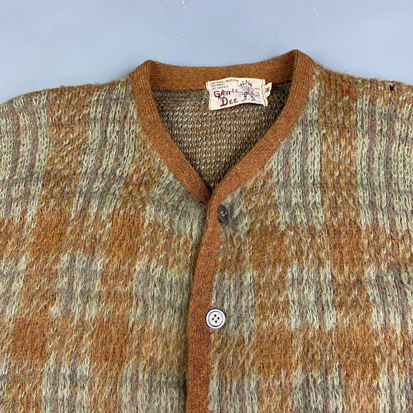 VINTAGE 50s/60s Glen Dee Mohair Blend Cardigan Knit Sweater sz Medium Men