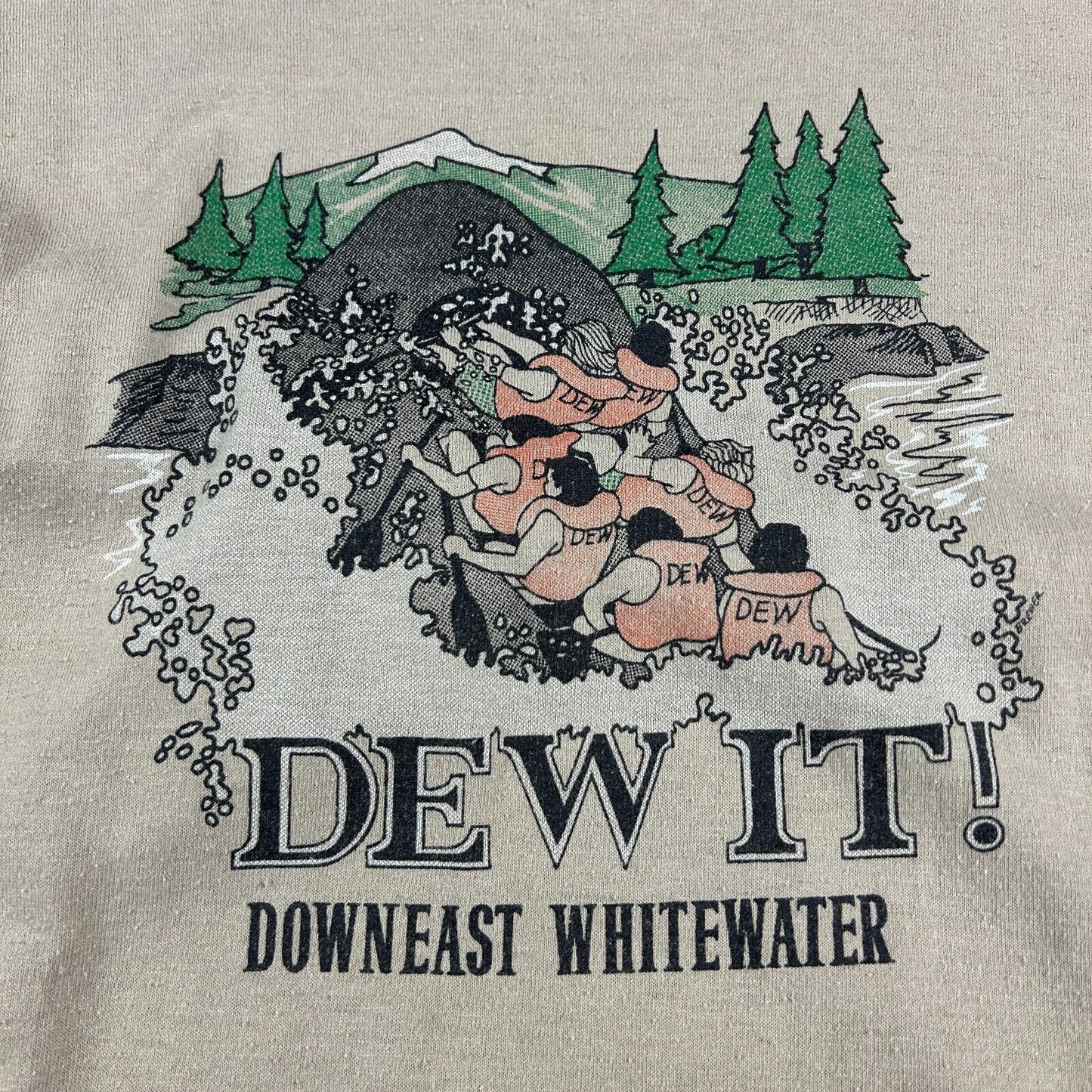 VINTAGE 80s | DEW IT! Downeast Whitewater Illustration Brown T-Shirt sz L Adult