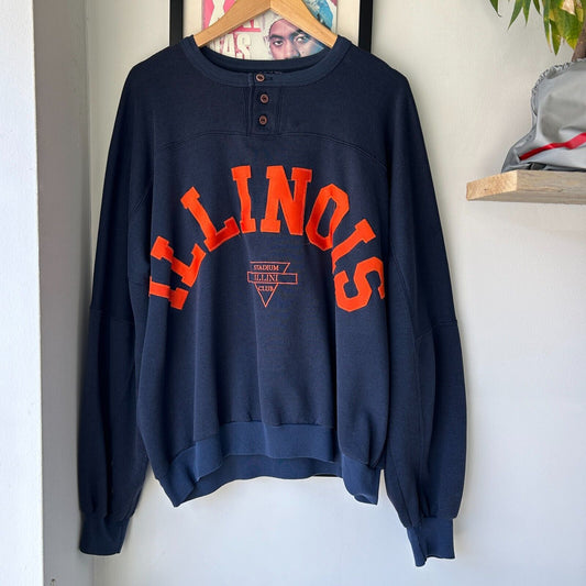 VINTAGE 90s | Illinois Henley Collegiate Crewneck Sweater sz XL