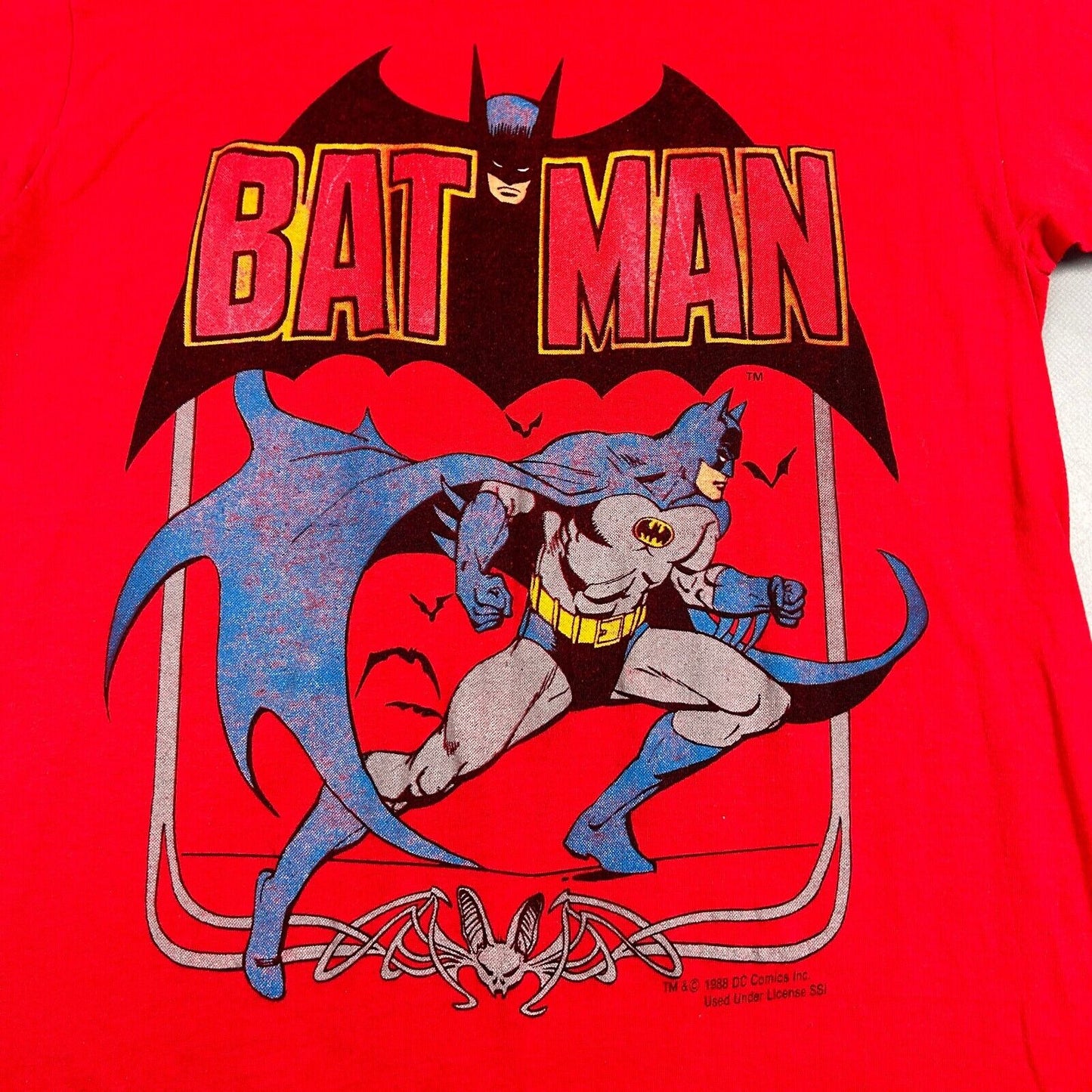 VINTAGE 80s | BATMAN DC Comics Cartoon Red T-Shirt sz Small Men Adult