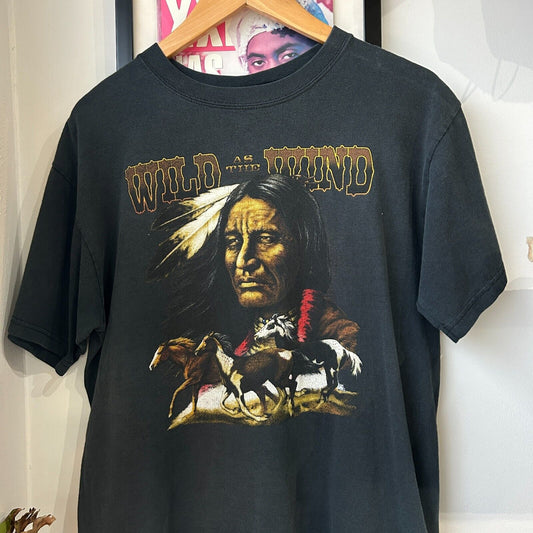 VINTAGE 90s | Wild As The Wind Faded Black T-Shirt sz M Adult