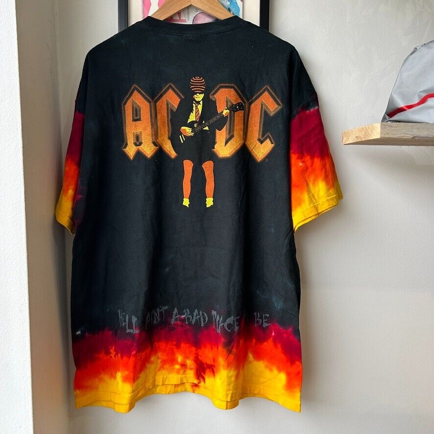 VINTAGE | ACDC Tye Dye Lyrics Liquid Blue Band T-Shirt NWT sz XL