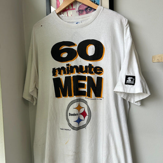 VINTAGE 90s | 60 MIN MEN Pittsburgh Steelers STARTER T-Shirt sz XL Adult