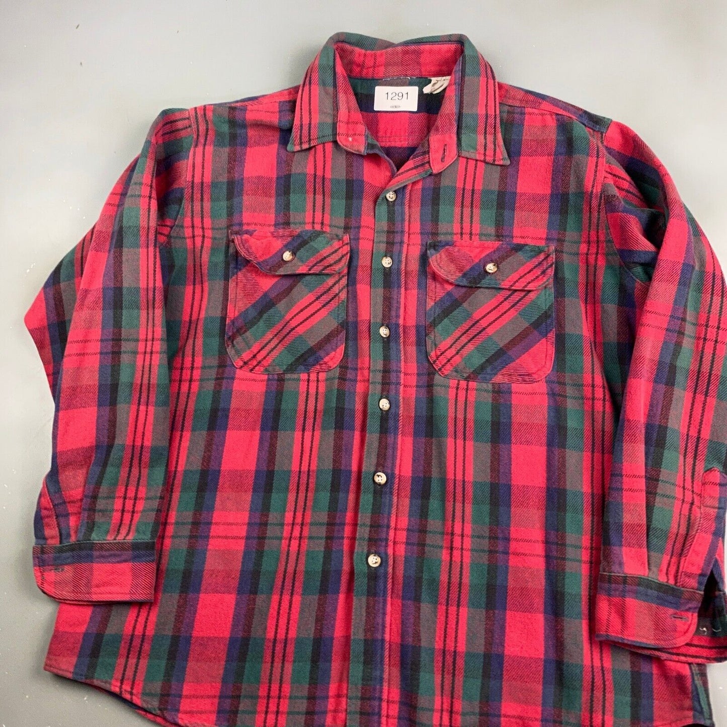 VINTAGE 90s Faded Plaid Flannel Button Up Shirt sz XL Adult