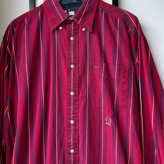 VINTAGE | Tommy Hilfiger Crest Vertical Striped Button Down Shirt sz L