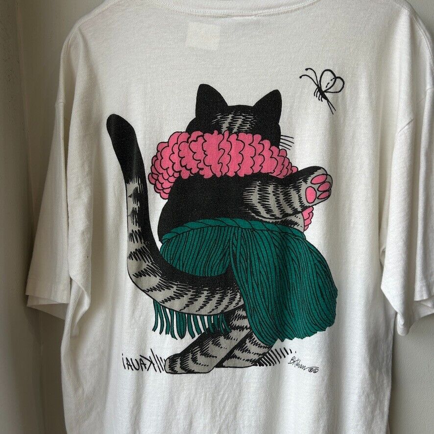 VINTAGE 70s 80s | Dancing Cat Crazy Shirt Hawaii T-Shirt sz XL