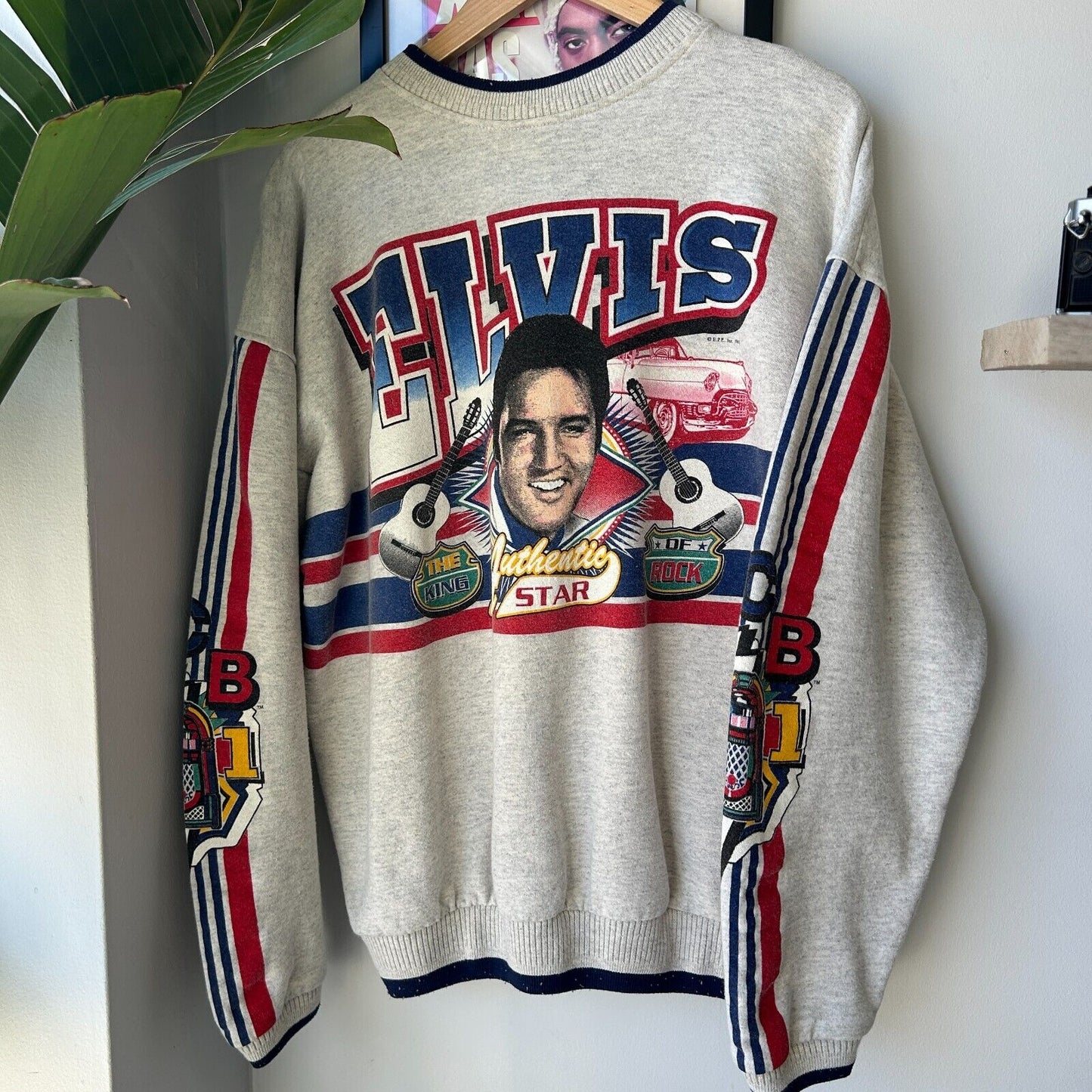 VINTAGE 90s | ELVIS PRESLEY King Of Rock Crewneck Sweater sz XL Adult