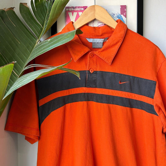 VINTAGE | NIKE Mini Swoosh Tech Orange Polo Shirt sz L Adult