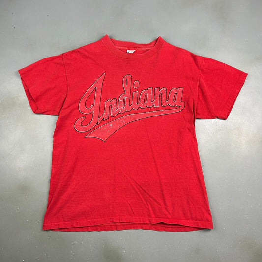 VINTAGE 90s | Cleveland Indians Script Logo Red MLB T-Shirt sz M Men Adult