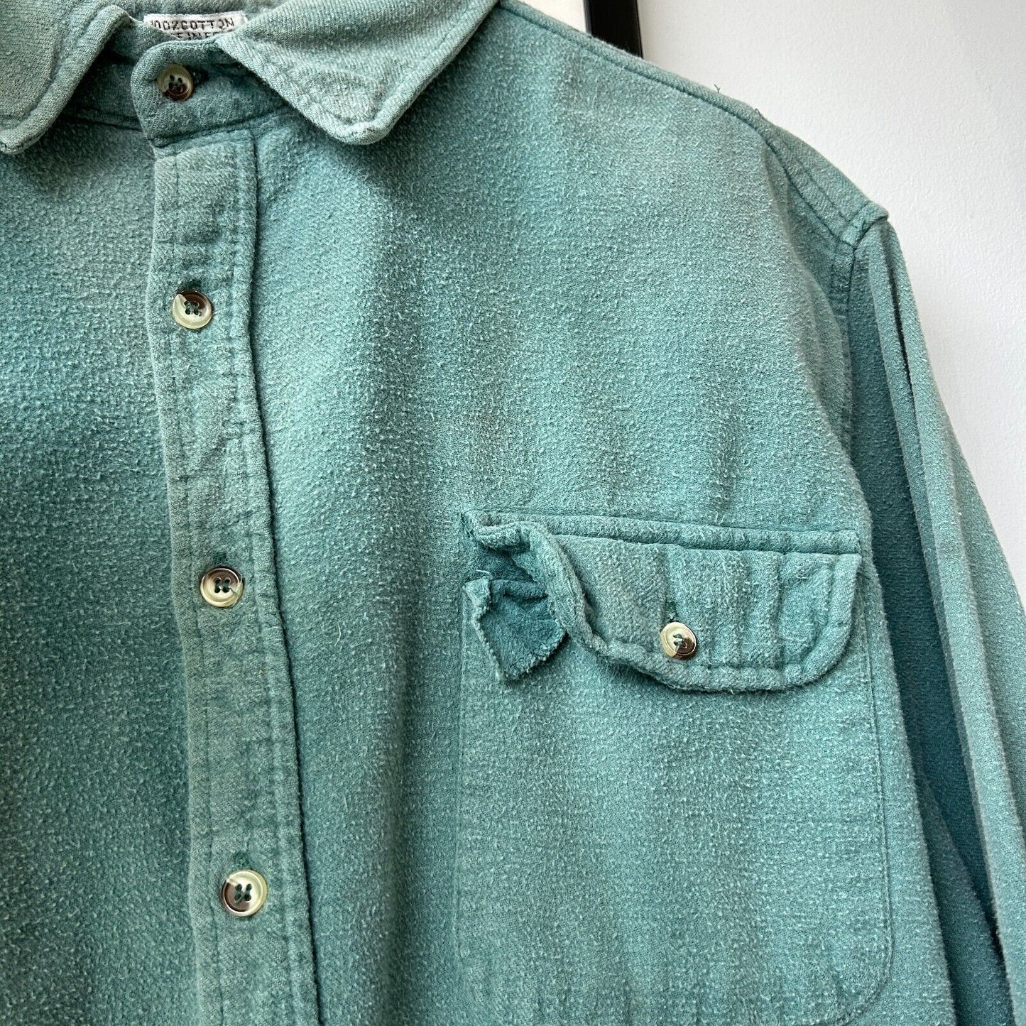 VINTAGE 90s | Sun Faded Green Chamois Button Down Shirt sz XL Adult