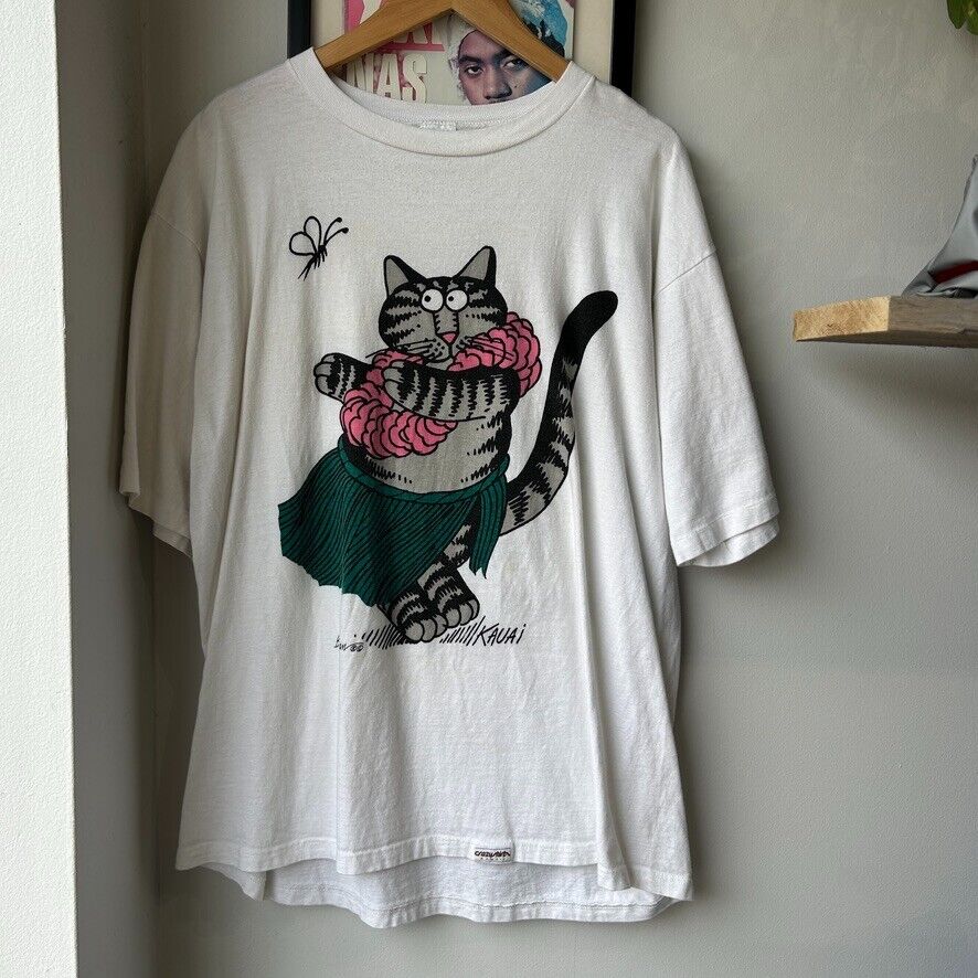 VINTAGE 70s 80s | Dancing Cat Crazy Shirt Hawaii T-Shirt sz XL