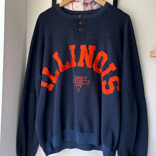 VINTAGE 90s | Illinois Henley Collegiate Crewneck Sweater sz XL