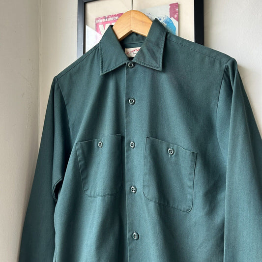 VINTAGE 70s 80s | Jet Crew Green Button Down Work Shirt sz S